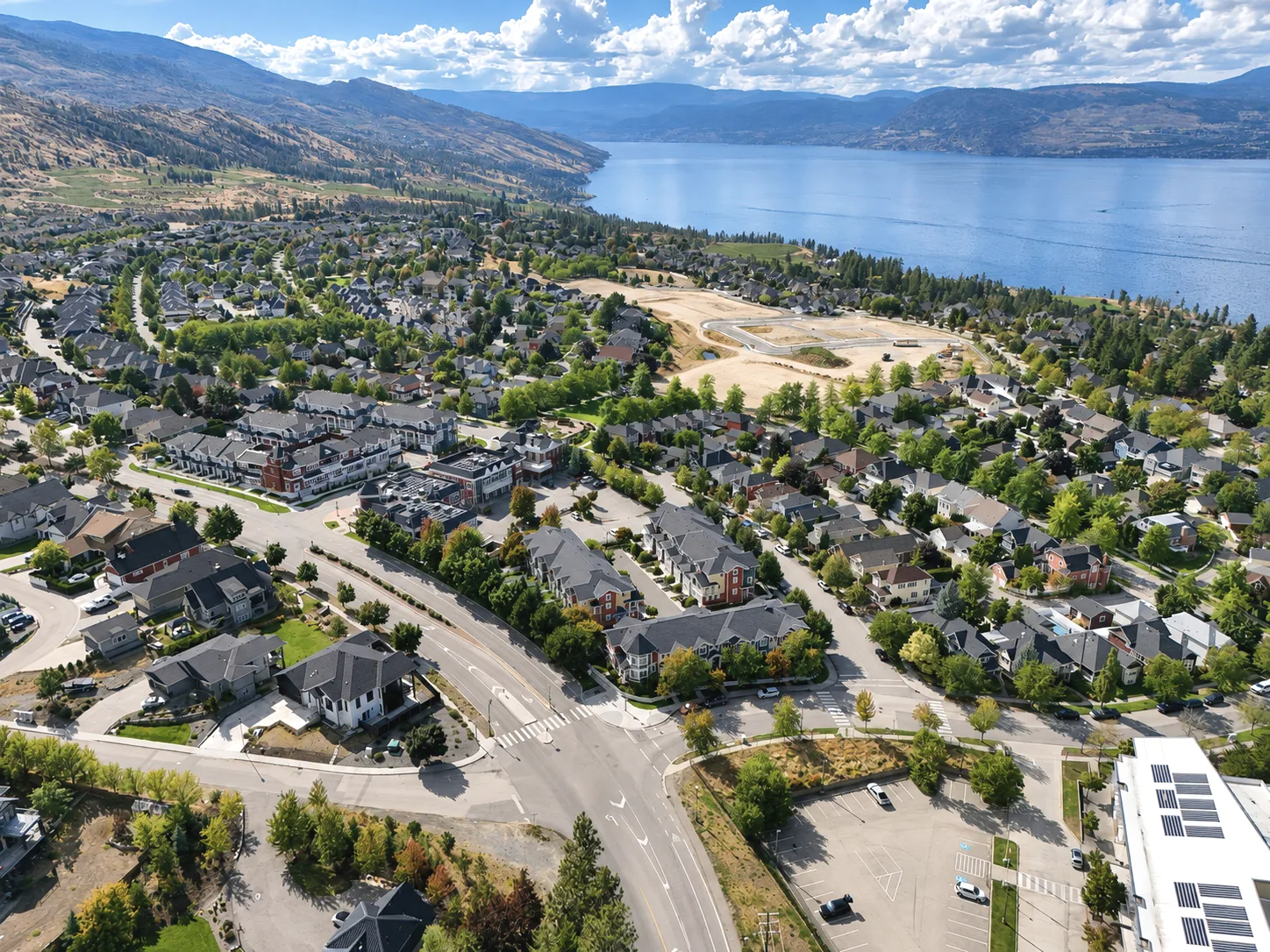 Aerial view of the Kettle Valley community on the Upper Mission bench above Okanagan Lake, Kelowna, British Columbia